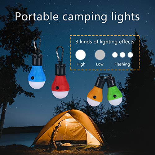 Yizhet Campinglampe, 4xLED Campinglampe LED Camping Laterne Zeltlampe Glühbirne Set, Notlicht mit Karabiner Wasserdicht Tragbare Camping Lantern LED für Camping,Abenteuer,Angeln,Notfall, Stromausfall – Bild 3