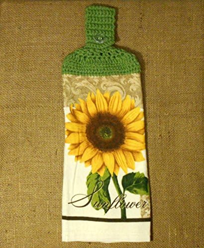 Sunflower Hanging Double Sided Kitchen Towel With A Leaf Green Crocheted Top