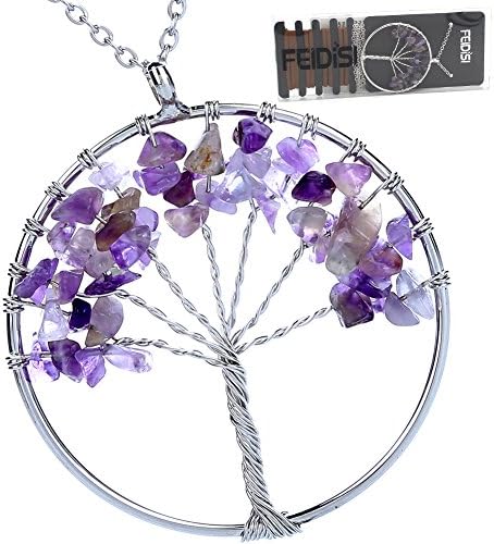 Tree of Life STAINLESS STEEL Necklace Amethyst Rose Crystal Pendant Chakra Jewelry Mothers Day Gifts