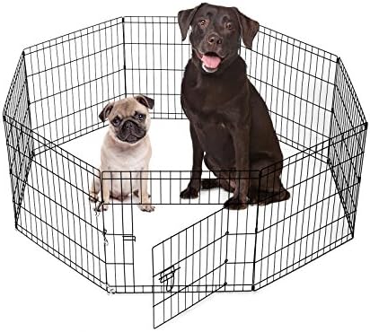SmithBuilt Crates 8 Panel Metal Wire Popup Portable Fence Playpen Folding Exercise Yard with Door and Carry Bag, 24-Inch High, Black