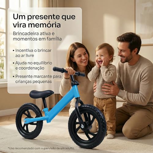 Bicicleta de Equilíbrio Infantil URBANIUS Sem Pedal com Guidão 360 e Assento Ajustável 2 a 4 Anos, Desenvolve Equilíbrio e Coordenação, Certificada INMETRO