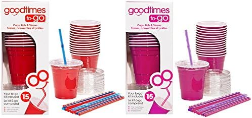 Goodtimes 9oz Kids Cups to-Go Kits with Lids and Straws (30, 1 Red and 1 Pink)