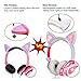 Kids Cat Ear Headphones with Glowing LED Light USB Rechargable 85dB Volume Limited Adjustable Headband 3.5mm Jack Over/On Ear Earphones Foldable Game Headset for Girls Boys Toddlers Phone Tablets