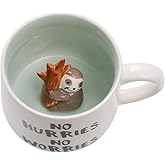 Ewaymado 3D Coffee Mug Sloth Inside Cup,Cute Handmade Animal Figurine Ceramics Teacup,Christmas,Birthday,Mother's Day Gifts for Friends Family or Kids,Best Cocoa Cups Couples Mugs (White Sloth)
