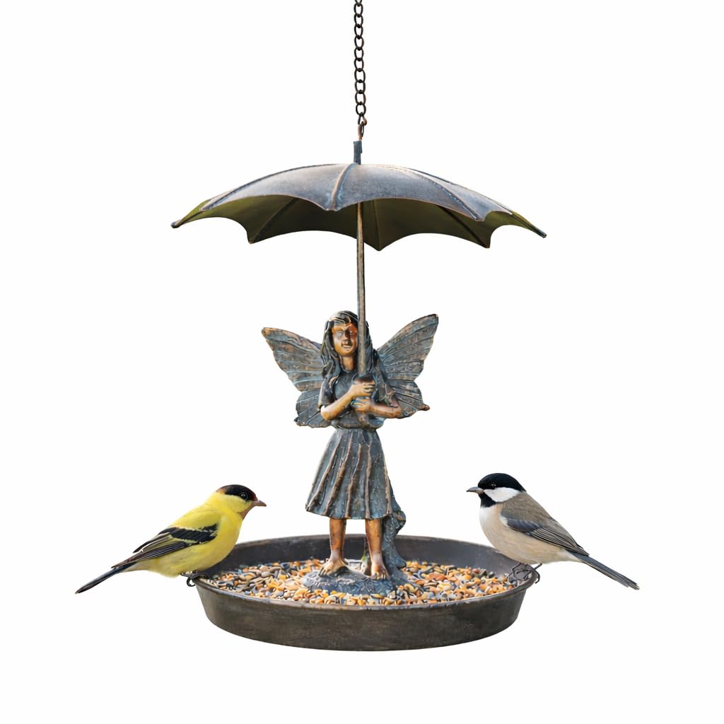 Garden Mile Fairy Metal Hanging Bird Feeder - Weatherproof Metal Ornament for Small Birds, Outdoor Garden Decorations, Heavy-Duty Seed & Peanut Tray, Ideal for Wildlife Lovers