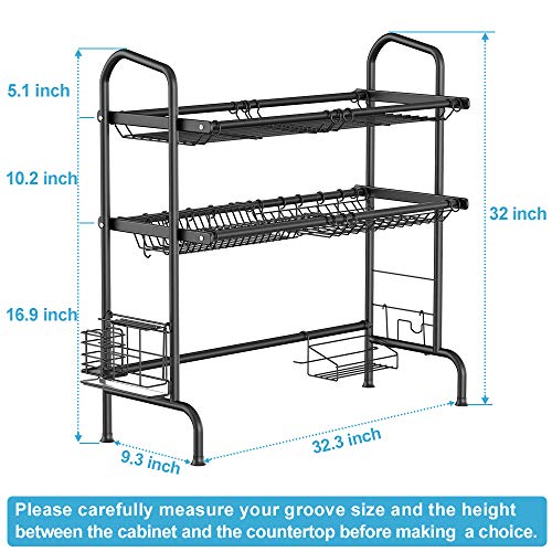 Over the Sink Dish Drying Rack, Black 2 Tier Stainless Steel Large Non ...