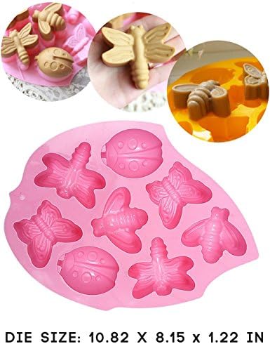 Simplegp 8 Cavity Insect Silicone Cake Mold Pan Decoration Fondant Baking Mold (Lady Bugs,Butterflies,Bees and Dragonflies）