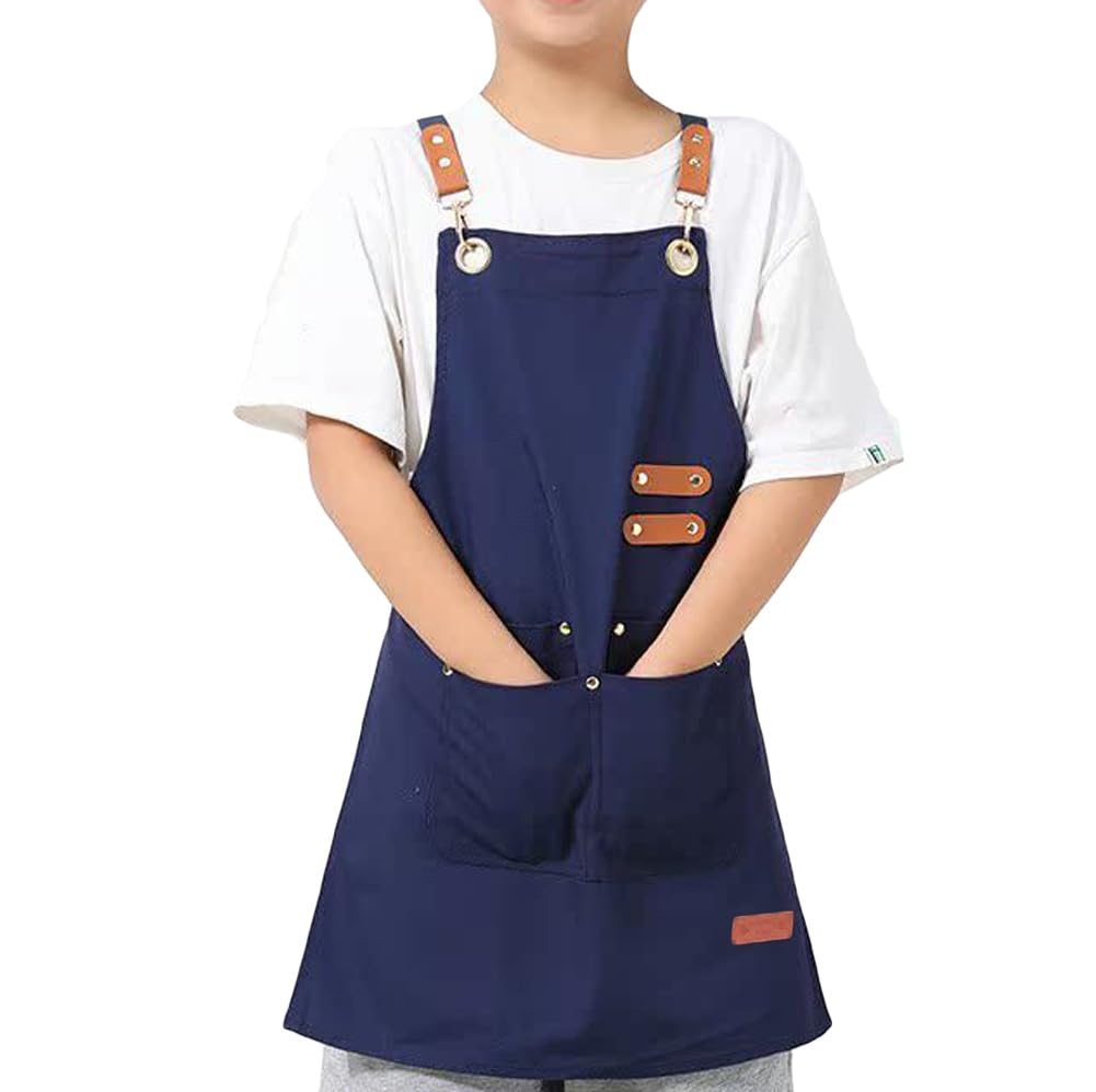 Oyccen Kids Canvas Aprons Painting Baking Cooking Apron with Pockets Children's Artist Apron for Boys and Girls — image 1