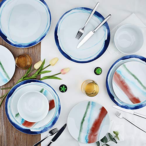 ZYAN 16 Piece Round Dinnerware Sets, White Fusion Stoneware Dish Sets