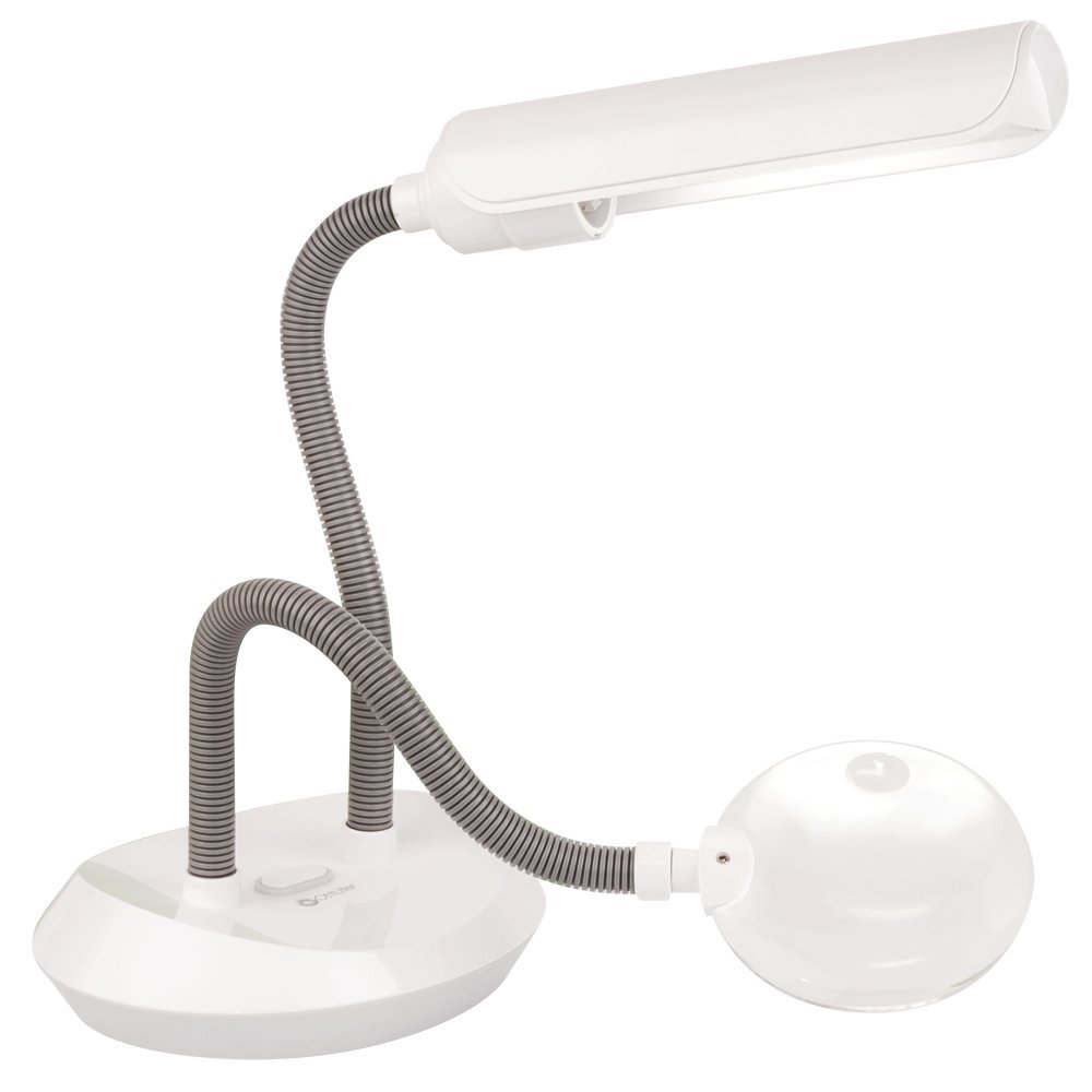 OttLite Duoflex 13 Watt Magnifier Lamp with 2X Optical Grade Magnification, 4X Spot Magnifier, White