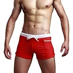 Ruefree Men's Swimming Trunks Swim Boxer Brief Shorts with Front Tie Zipper Pocket