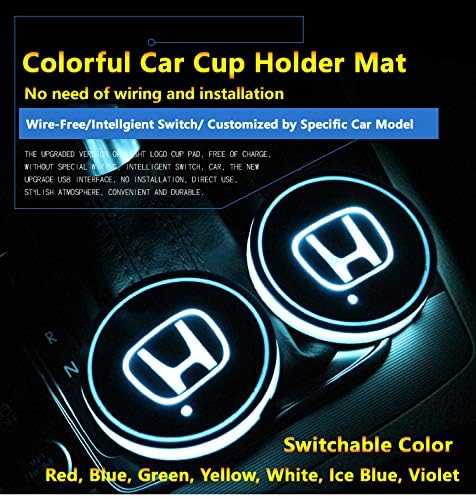 2pcs Colorful LED Coaster Lighting USB Charging Light Accessories Interior Decoration Lights Mouldings Trim Lamp For 2021 2020 2019 2018 Honda pilot hrv ridgeline cr-z insight accord civic crv odyssey
