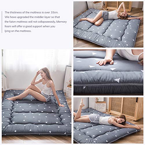Grey Triangle Japanese Floor Futon Mattress, Tatami Floor Mat Portable