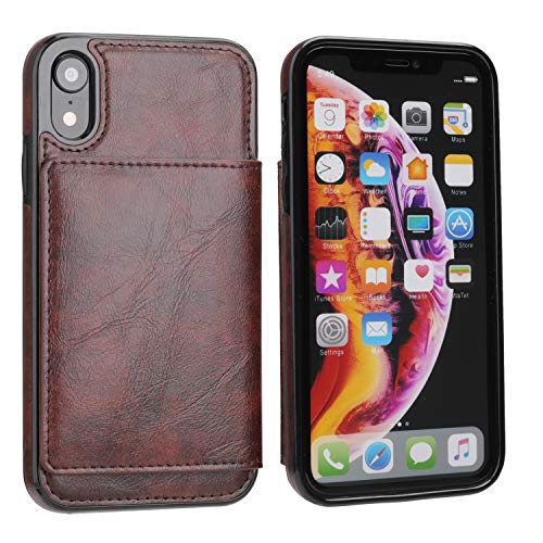 KIHUWEY iPhone XR Wallet Case Credit Card Holder, Premium Leather Kickstand Durable Shockproof