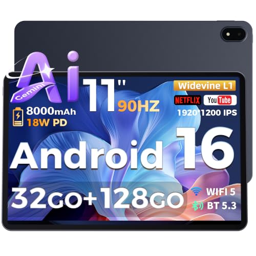 RebotAi 2026 11 Inch Android 16 Tablet with Gemini AI, 32GB RAM + 128GB ROM + 1TB TF, 10000mAh Octa-Core Tablet 1920 x 1200 IPS, Widevine L1/Face Recognition Touch Tablet