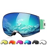 NXONE Ski Goggles for Men and Women, Anti-Fog Over Glasses Snowboard Goggles with UV Protection, Windproof Helmet Compatible Dual Lens Goggles-100% UV Protection