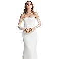 Eiaork Long Wedding Tulle Gloves - White Pearl Bridal Elbow Length Summer Fingerless Gloves for Women and Girls