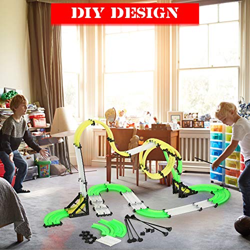 Racing Track Car Toys, 171pcs 38.7ft DIY Rail Car Race Track Set 2 Cars 2 Remote Controller, Build Your Own 3D Super Track Car Playset, Birthday Party Festival Gift with Free Assembly for Children - Thumbnail 4