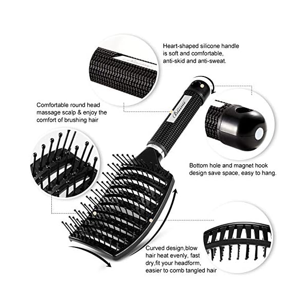 Curved-Vent-Brush-and-Professional-Styling-Brushes-Hair-Detangler-Faster-Blow-Dry-with-Black-Carbon-Anti-static-Barber-Comb-for-Men-Women-Kids-Suitable-for-All-Hair-Types-Giftbox-and-Comb-Included Hair Brush, Curved Vented Brush Faster Blow Drying, Paddle Detangling Hair Brushes for Women Men, Professional Curved…