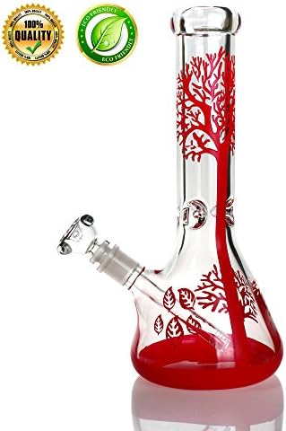 Glass Handmade Height 32cm joint 14.5mm Water Recycler Tree pattern New (Red)