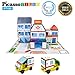 PicassoTiles 3-in-1 Theme Set School Hospital Police Station Magnet Self Adhesive Backing Stick-On Sheet Combo w/Car Magnet Building Block Playset STEM Learning Construction Brain Development Kit