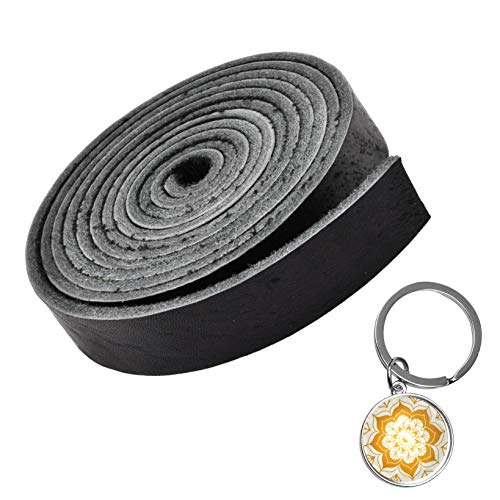 Mandala Craft Genuine Leather Strap, Flat Cowhide Strip Rope for Bags, Drawer Pulls, Handle Wraps, Ribbons, Clothing, Belts, Jewelry Making (3/4 Inch Wide, 72 Inches Long, Black)