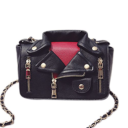 QZUnique Women's Motorcycle Jacket Shouldbag PU Leather Handbag Rivet Crossbody Satchel Bag, Black-2