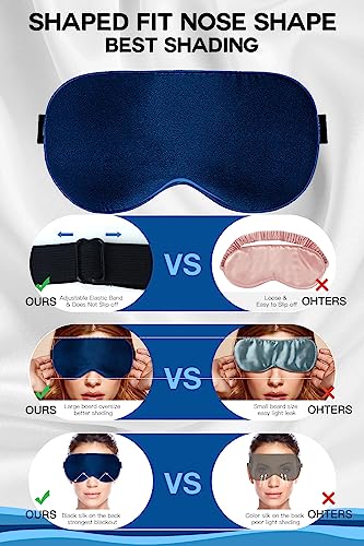Aosun Silk Sleep Mask, 22-Momme 100% Pure Mulberry Silk Light-Blocking Eye Mask with Adjustable Strap, Hypoallergenic, Gifts for Women and Men (Blue)