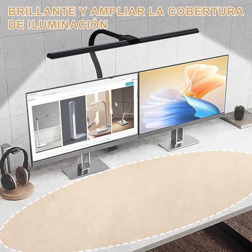 Lámpara Doble de Escritorio LED, Lampara de Escritorio con 3 Modos de Color y 10 Ajustes de Brillo, Lampara de Mesa de Brazo Flexible Ajustable 360° para Leer, Hogar y Oficina (Negro, 50 centímetros)