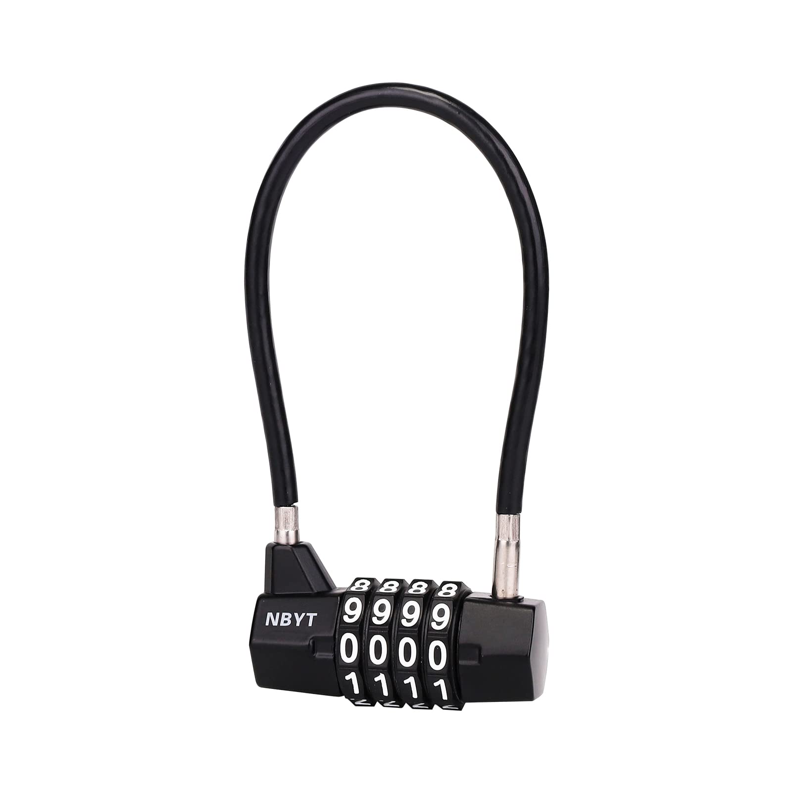 NBYT Steel Cable Rope 4-Digit Combination Padlock, Cabinet Door Handle Padlock,diameter3/16, length7，Suitable for Lockers, File Cabinets, Wardrobes, Small Fences, Small Sheds, Pet Door Locks