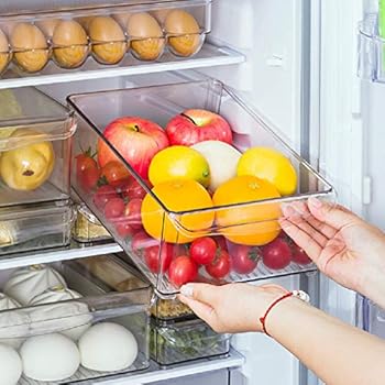 Fridge Bins and Freezer Bins Refrigerator Organizer Stackable Food Storage Containers BPA-Free Drawer Organizers for Refrigerator Freezer and Pantry