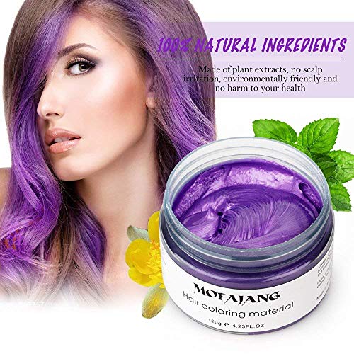 MOFAJANG Hair Color Wax Styling Cream Mud, Temporary Hair Dye Wax, Natural Hairstyle Dye Pomade for Party Cosplay, Halloween, 4.23 OZ, Purple