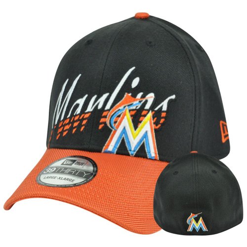 MLB Miami Marlins New Era 3930 39Thirty Double Edge Flex Fit Med Large Hat Cap