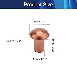 Aicosineg Solid Rivets,50Pcs M4 Round Head Copper