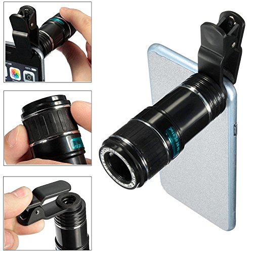 Telephoto Mobile Phone Camera Lens, Portable Universal 8X-12X Zoom Manual Focus Cellphone Camera Lens Clip-on Telephoto Lens for iPhone 7, iPhone 6S, HTC (Black)