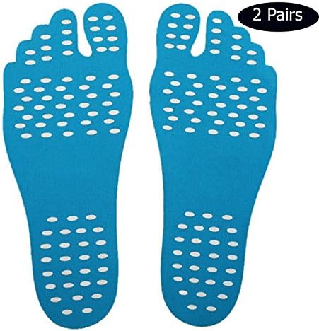 ODSPower Beach Invisible Insole Barefoot Shoes for Women/Men Foot Stickers Waterproof Anti-Slip Design (Blue - 2 Pairs, Small)