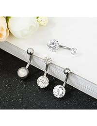 REVOLIA - 4   5 anillos de ombligo de acero inoxidable de 14 G para mujeres y niñas