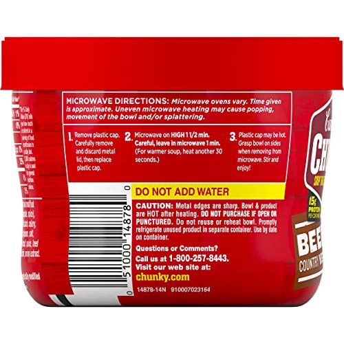Campbell's Chunky Beef with Country Vegetables Soup Microwavable Bowl, 15.25 oz. (Pack of 8)