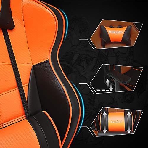 Kirogi-Silla-Gaming-Silla-Gamers-con-reposapies-Silla-ergonomica-de-Ordenador-Silla-reclinable-de-Adultos-para-Juegos-de-PC-Silla-de-Oficina-Grande-con-Cuero-de-Fibra-de-CarbonoNaranja