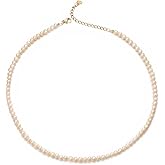Aleasha Small Freshwater Rice Pearl Strand 15" Gold Cultured Pearl Necklace for Women Wedding Pearl Choker Handmade Jewelry