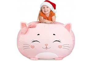 GAGAKU 24” Stuffed Animal Storage Bean Bag Chair Cover for Kids - Easily Turn Plushie Toys into a Comfy Toddler Chair - Durable Lounge Stuffie Bag for Playroom, Living Room or Nursery Decor - Cover Only