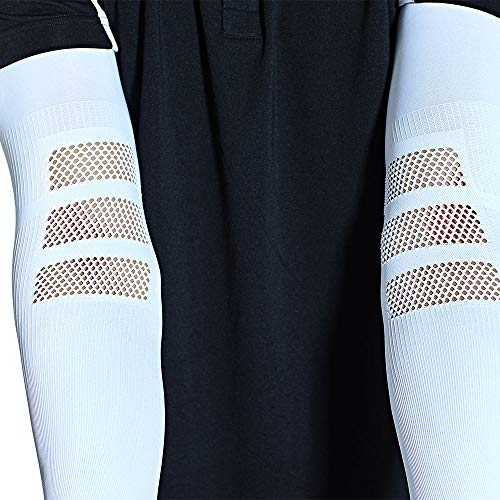 EXIO Arm Cover Compression Seamless Sleeves & Neck Scarf Mask for 4 seasons Outdoor Activities, Baseball, Football, Driving, Golf (EX-A33 White) - Thumbnail 2