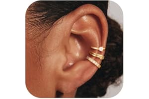 NECOCY Ear Cuff Earring for Women, Trendy Gold Earring Cuffs Non Piercing Dainty Chunky Thin 14K Gold Plated Cartilage Cuff Earrings Cubic Zirconia Clip On Hoop Huggie Earring Simple Jewelry for Women