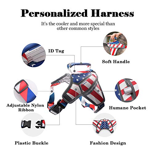 QQPETS Dog Harness American Flag Theme No Pull Adjustable Breathable Massage Reflective Pet Vest, Easy Control for Large Breed Dogs Outdoor Walking (Large, America) - Thumbnail 2