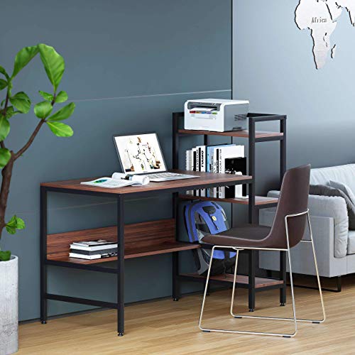 Computer Desk with 4Tier Storage Shelves, 55" Modern Steel Frame