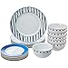 Amazon Basics 18-Piece Kitchen Dinnerware Set, Plates, Dishes, Bowls, Service for 6, Blue Accent