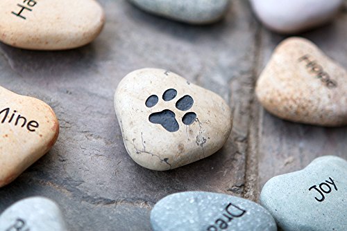 Paw Engraved Stone Heart Shaped Inspirational Sandblast Stone, Perfect Gorgeous Unique Gift Ideas, Natural Beach Pebble Rock