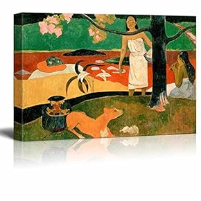 Tahitian Pastorale by Paul Gauguin - Canvas Wall Art Famous Fine Art Reproduction| World Famous Painting Replica on Wrapped Canvas Print Modern Home Art Wood Framed & Ready to Hang - 12" x 18"