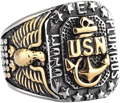 Men's Stainless Steel United States US USN Navy Military Fashion Ring Size 7-14