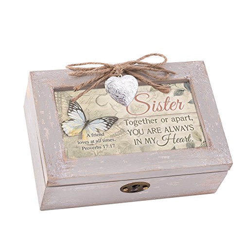 Cottage Garden Sister Always Heart Natural Taupe Wood Locket Petite Music Box Plays How Great Thou Art